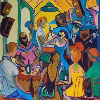 Peinture intitulée "Jazz Sous la Verriè…" par Michel Corbel, Œuvre d'art originale, Huile