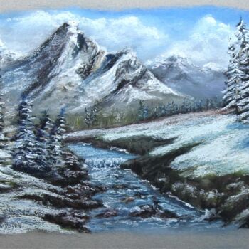 Peinture intitulée "neige-a-la-montagne" par Michel De Ruyck, Œuvre d'art originale, Pastel Monté sur Panneau de bois