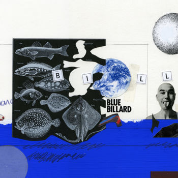 Коллажи под названием "Blue Billard" - Hosszu, Подлинное произведение искусства, Коллажи