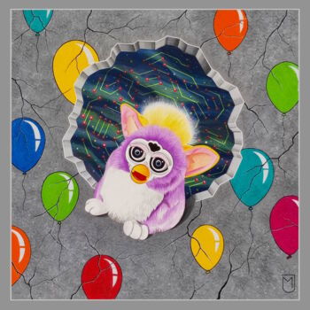 제목이 "1990 Furby"인 미술작품 Michel Jegerlehner로, 원작, 아크릴 나무 들것 프레임에 장착됨