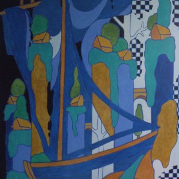 Malarstwo zatytułowany „le bateau bleu” autorstwa Michel Marant, Oryginalna praca, Akryl