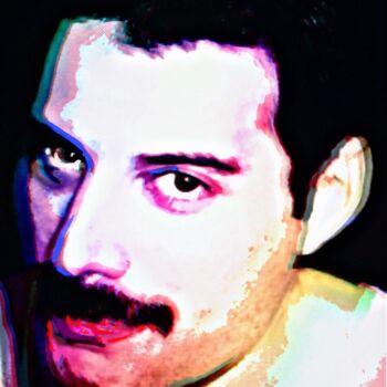 Digitale Kunst getiteld "FREDDIE MERCURY  III" door Michel Martin, Origineel Kunstwerk, 2D Digital Work Gemonteerd op Alumin…