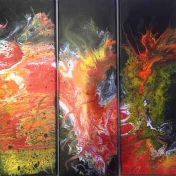 Peinture intitulée "Triptyque ardent" par Michel Maszczyk, Œuvre d'art originale, Acrylique Monté sur Châssis en bois