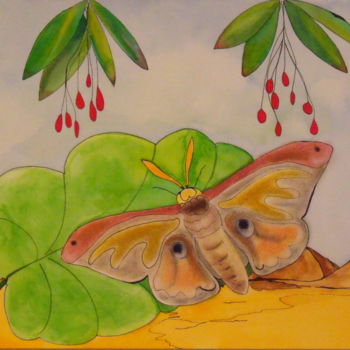 「papillon du désert」というタイトルの絵画 Michel Mercier (Mike)によって, オリジナルのアートワーク, グワッシュ水彩画