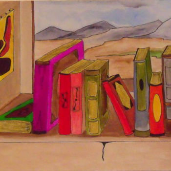 Картина под названием "Quelques livres" - Michel Mercier (Mike), Подлинное произведение искусства, Гуашь