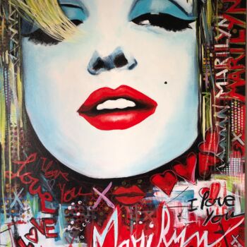 绘画 标题为“MARILYN MONROE LOVE” 由Michel Pawlak, 原创艺术品, 丙烯 安装在木质担架架上