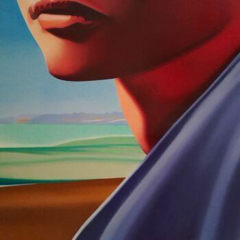 Peinture intitulée "Femme à la plage" par Michel Pezeril, Œuvre d'art originale, Huile Monté sur Châssis en bois