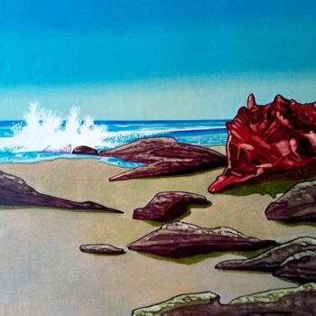 Painting titled "coquillage sur la p…" by Michel Pezeril, Original Artwork, Oil Mounted on Wood Stretcher frame