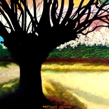 Peinture intitulée "l'arbre noir" par Michel Pezeril, Œuvre d'art originale, Huile Monté sur Châssis en bois