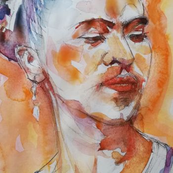 Pintura intitulada "Frida ,artsupportpl…" por Michel Pitxu, Obras de arte originais, Aquarela