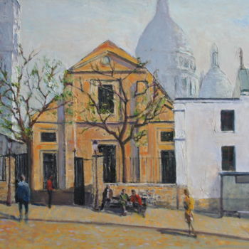 Painting titled "Façade de l'église…" by Mth, Original Artwork, Oil