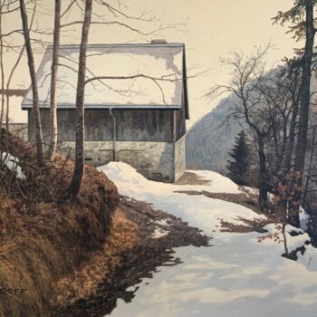 Painting titled "Paysage de neige à…" by Michel Trapezaroff, Original Artwork, Oil