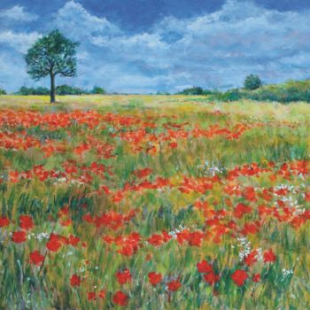 Painting titled "Coquelicots 1" by Michel Adam, Original Artwork, Acrylic