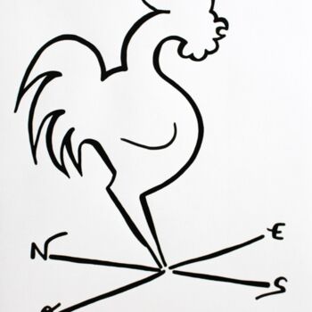 Рисунок под названием "Coq au vent" - Michèle Baylet-Brunet, Подлинное произведение искусства, Чернила