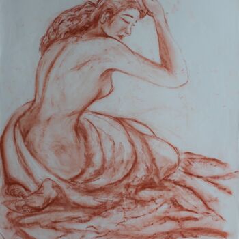 Drawing titled "Cheveux coiffés" by Michèle Baylet-Brunet, Original Artwork, Pigments