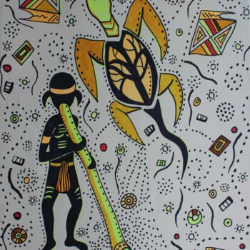 Рисунок под названием "Aborigène australie…" - Michèle Baylet-Brunet, Подлинное произведение искусства, Чернила