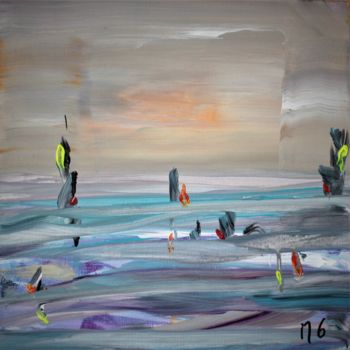 Painting titled "MER FLEURIE / FLOWE…" by Michele Guillot, Original Artwork, Acrylic Mounted on Wood Stretcher frame