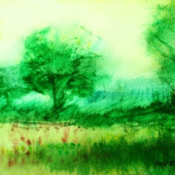 Painting titled "411 Paysage" by Michel Estival, Original Artwork, Watercolor