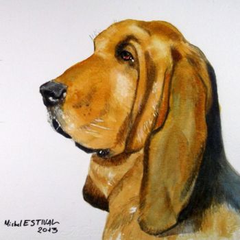 Painting titled "Bruno St Hubert" by Michel Estival, Original Artwork, Watercolor