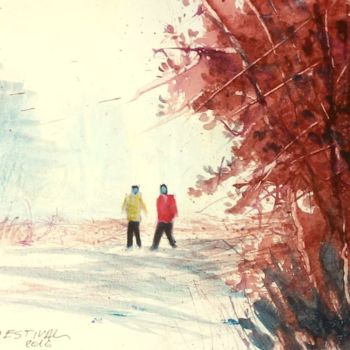 Painting titled "Balade" by Michel Estival, Original Artwork, Watercolor