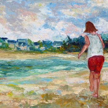 제목이 "Enfant sur la plage"인 미술작품 Michel Hamelin로, 원작, 기름