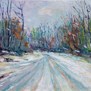 Painting titled "route ennegée" by Michel Hamelin, Original Artwork, Oil