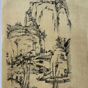 Drawing titled "Montagne d’automne." by Michel Kulisa, Original Artwork, Ink