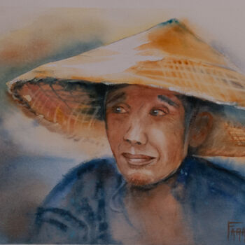 Peinture intitulée "Chinois au chapeau" par Michelle Thébault (Farane), Œuvre d'art originale, Aquarelle