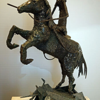 Sculpture titled "cheval et son caval…" by Michel Neuville, Original Artwork, Metals