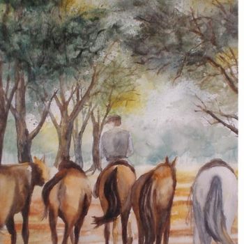Pintura titulada "chevaux" por Mickael Thébault, Obra de arte original