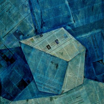 Collages titulada "BLUE CUBE" por Miguel Esquivel Kuello, Obra de arte original, Oleo