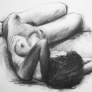 Drawing titled "WOMAN LYING" by Miguel Esquivel Kuello, Original Artwork, Charcoal