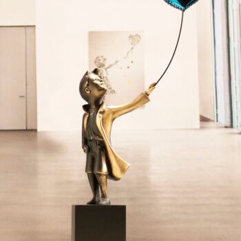 Sculpture titled "A boy with balloon…" by Miguel Guía, Original Artwork, Bronze