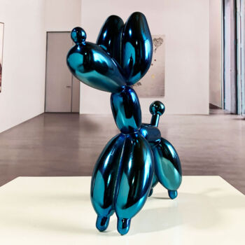 Sculpture titled "Blue Dog Balloon 12" by Miguel Guía, Original Artwork, Metals