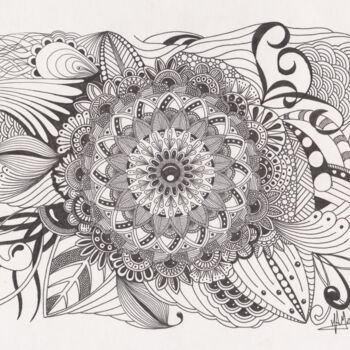 Tekening getiteld "Mandala 2" door Miguel Marques, Origineel Kunstwerk, Inkt