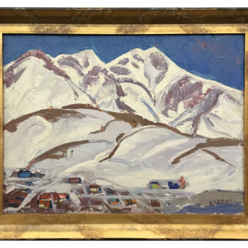 Painting titled ""Kamchatka Hills" o…" by Mikhail Kokin, Original Artwork, Oil Mounted on Wood Stretcher frame