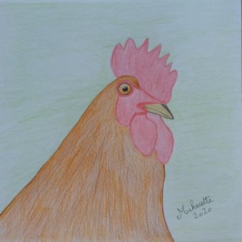 Drawing titled "Coq" by Mihucette, Original Artwork, Pencil