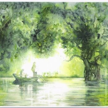 Painting titled "Nature..source de p…" by Mijo Chambon, Original Artwork, Watercolor