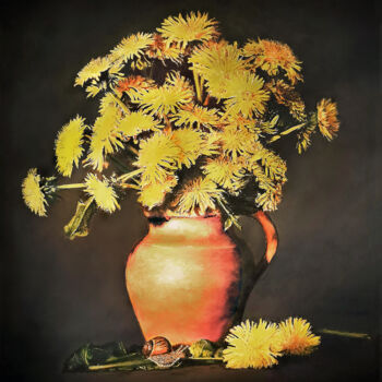 Painting titled "DANDELIONS with sna…" by Mike Smith, Original Artwork, Oil
