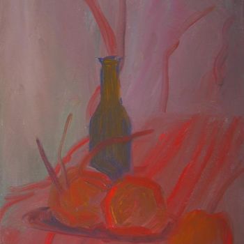 Painting titled "Bottle on table" by Michael Barnea, Original Artwork