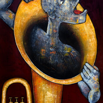 Painting titled "Trumpet spirit" by Mikhail Baranovskiy, Original Artwork, Acrylic Mounted on Wood Stretcher frame