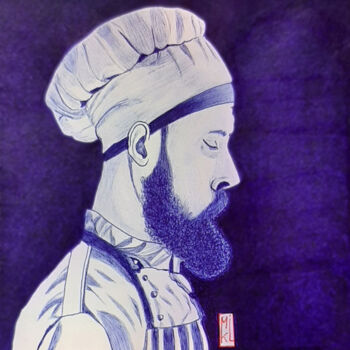 Disegno intitolato "Le cuisinier" da Mikael Schneider, Opera d'arte originale, Biro