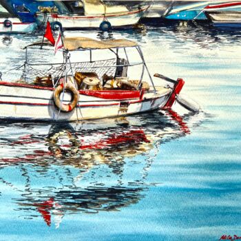 「Humble fishing boat」というタイトルの絵画 Mila D'Artによって, オリジナルのアートワーク, 水彩画