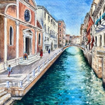 Peinture intitulée "Venice in quarantin…" par Mila D'Art, Œuvre d'art originale, Aquarelle
