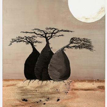 "Baobabs - Trois amis" başlıklı Tablo Mileg tarafından, Orijinal sanat, Akrilik Ahşap Sedye çerçevesi üzerine monte edilmiş
