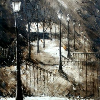 Painting titled "Montmartre Stairs" by Milena Hristova, Original Artwork, Oil