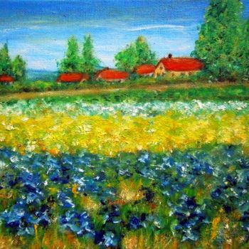 Painting titled "FIELDS OF IRIS .." by Milka Urbaníková, Original Artwork, Oil