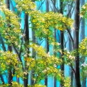Painting titled "Common Plain Trees…" by Milka Urbaníková, Original Artwork, Oil Mounted on Wood Panel