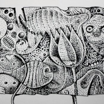 Drawing titled "Infinity zoo - Fibe…" by Milto Sideris, Original Artwork, Marker