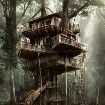 Arte digitale intitolato "Abandoned treehouse…" da Mina Nakamura, Opera d'arte originale, Pittura digitale